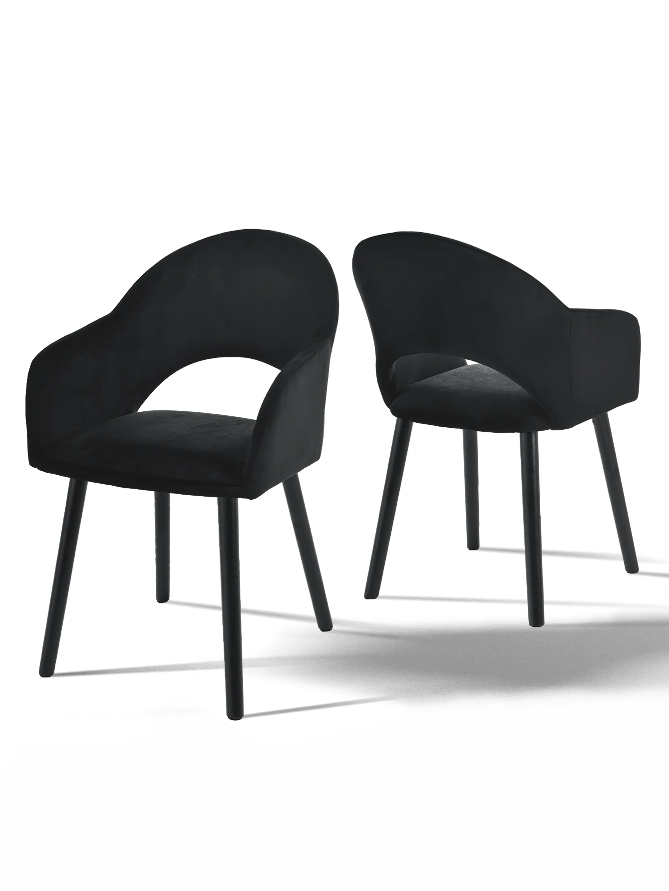 Goeurvant Modern Crescent-Back Upholstered Dining Chairs With Armrests And Solid Wood Legs For Dining Room, Living Room, Study - Set Of 2 / Set Of 4 / Set Of 6 - Black - Black - View 1