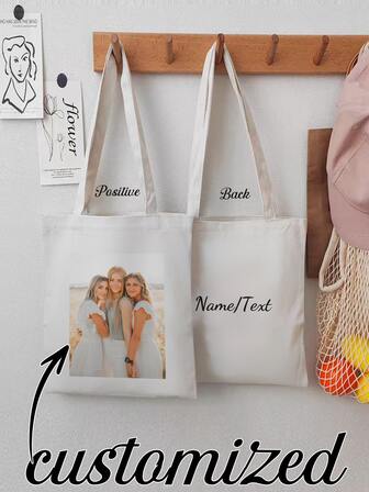 1pc Customized Foldable Canvas Tote Bag, Lightweight Casual Shopping Bag, Personalized Souvenir, Party Decor, Unique Minimalist Fashionable Foldable Handbag, Suitable For Valentine's Day, Halloween, Christmas, Birthday, New Year Gifts, Charming