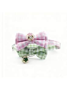 PETSIN 1件装蝴蝶宠物项圈，带铃铛，优雅猫项圈，可爱格子条纹领结狗项圈，适合中小型猫狗 - 彩色 - 查看 9