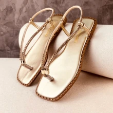 Amizzara Women's Flat Slippers With Adjustable Shiny Rhinestones For Everyday Comfort - Gold - View 18