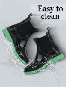 Women's Glossy PVC Wide-Calf Rain Boots – Waterproof Lightweight Outdoor Gardening Boots With Comfortable Fit For Rainy Weather & Casual Outings - Black - View 3