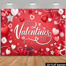 One 2D Flat Valentine's Day Background Banner, Suitable For Indoor And Outdoor Photography Decoration, Ideal For Home Decoration, Birthdays, And Anniversaries - Made Of Easy-To-Use Polyester Material, Creating A Romantic And Durable Festive Atmosphere - Red - View 9