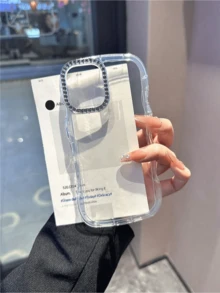 1pc Minimalist Wavy Transparent Diamond Lens Phone Case Compatible With Iphone 16 Pro Max/16/16 Pro/16 Plus/15/15 Pro Max/15 Pro/11/12/13/14 Pro Max/11 Pro/11 Pro Max/12 Pro/12 Pro Max/13 Pro/13 Pro Max/14 Pro/14 Pro Max, Elegant & Creative Design - Clear - View 2