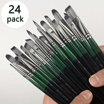 24 Peças Conjunto Profissional de Pincéis de Pintura para Óleo, Acrílico, Aquarela, Gouache - Várias Formas Incluindo Redondo, Filbert, Plano e Angular, Fácil de Limpar, Alta Qualidade Ideal para Artistas e Iniciantes