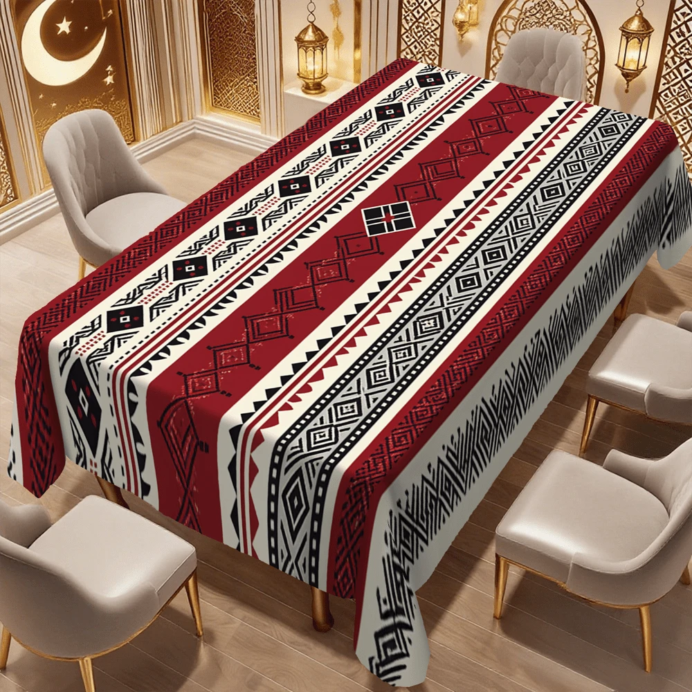 Toalha de mesa com estampa tradicional vermelha e preta (1/20 peças), ideal para festivais islâmicos, cozinha, festas ao ar livre, decoração de restaurantes, feita de poliéster. Perfeita para decoração de casa. - Multicolorido - Ver 1