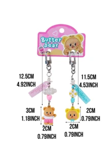 Butter Bear Kawaii Mini Acrylic Charm Pair Set, Cute Cartoon Bear Design, Durable Decorative Charms for Keys/Bags, For Girls/Trendsetters/Charm Collectors, Perfect for Daily Use, Ideal Cute Birthday/Valentine's Day Gift & Collectible Kawaii Accessectible Kawaii Accessory - 迷你對裝 - 查看 4