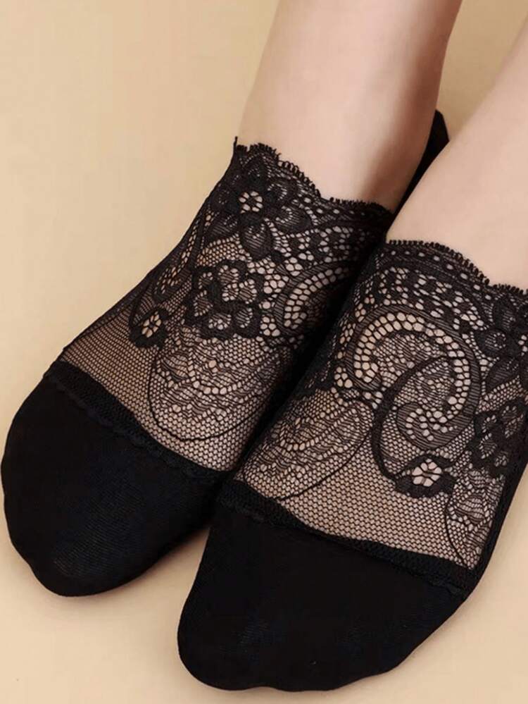 10 Pairs Women's Deep Toe Hidden Socks, Thin Non-Slip Boat Socks, Suitable For Christmas And All Seasons (2/6/10 Pairs) - Black - View 4