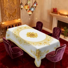 1/20pcs Gold Rose Pattern Elegant Tablecloth, Suitable For Islamic Festivals, Home Kitchen, Outdoor Garden Parties, Restaurant Banquets, Made Of Polyester, Home Decor - Multicolor - View 5
