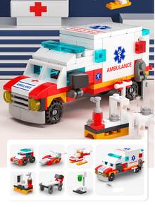 Ensemble de mini blocs de construction 6 en 1 avec petites particules: service d'incendie, police, char, ambulance, voiture, véhicule de construction pour les garçons. Jouet éducatif et intellectuel de puzzle d'assemblage, cadeau de décoration de chambre, cadeaux d'hiver - Multicolore - Voir 1