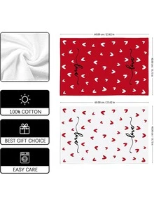 2pcs Red & White Heart Pattern 16x24 Inch Dishcloth, Interesting Kitchen Cleaning Cloth Gift For Couples On Valentine's Day, Absorbent Polyester Towel, Modern Design, Machine Washable Bathroom Decor - Multicolor - View 5