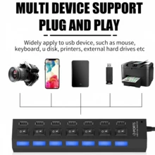 1-Key Desktop Control! | 7/4 Port Powered USB Hub | Independent Switches And Power Adapter | 5V 1A Multi-Port USB Charging Station For Laptop, Desktop And Tablet Accessories | USB Hub, USB Dock, USB Splitter, Port Expander. Desktop Setup, Home Office Essential, Gaming Setup Accessory, Cable Management. - Multicolor - View 6