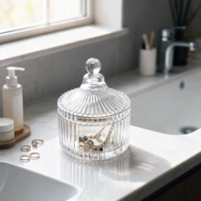 1个带盖玻璃储物罐，水晶盖玻璃碗，食品储物罐 - 可存放咖啡豆、糖豆、蜂蜜，零件收纳盒，首饰架，烛台，礼品，婚礼和生日餐桌装饰，厨房用品，圣诞礼物