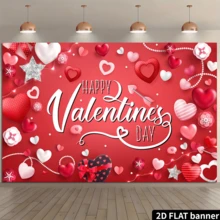 One 2D Flat Valentine's Day Background Banner, Suitable For Indoor And Outdoor Photography Decoration, Ideal For Home Decoration, Birthdays, And Anniversaries - Made Of Easy-To-Use Polyester Material, Creating A Romantic And Durable Festive Atmosphere - Red - View 3