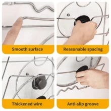 Durable 403 Stainless Steel Hanging Pot Lid Organizer - Multi-Tier Wall-Mounted Kitchen Storage Rack For Pots And Lids, Space-Saving, With Multiple Compartments, Suitable For Home And Restaurant Use, Kitchen Storage Solution | Stylish Metal Rack | Stainless Steel Rack, Pot Lid Rack - 銀色 - 查看 3