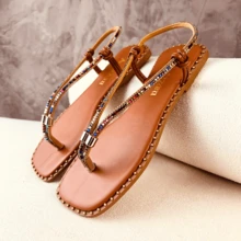 Amizzara Women's Flat Slippers With Adjustable Shiny Rhinestones For Everyday Comfort - 駝色 - 查看 16