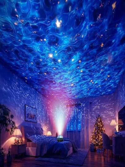 1 台式水波纹效果氛围投影灯，带 Type-C 接口和 USB 供电球灯，适用于家庭和房间，多功能 LED 灯，星空氛围灯，电子书阅读灯，用于装饰家居氛围，可用于卧室和客厅，也适合作为节日礼物。