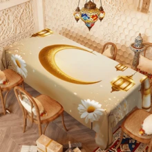 1/20pcs Set Tablecloth With Golden Crescent Moon And Lantern Pattern, Islamic Festival Design, Suitable For Home Kitchen, Outdoor Garden Party, Restaurant Decoration And Other Home Decor - Multicolor - View 5