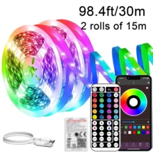 NBBUFF 智能房间 LED 灯带，RGB LED 灯带，带遥控器和 APP 控制，自粘式 LED 灯，音乐同步和定时模式，适用于卧室、游戏室、天花板、派对、节日礼物、圣诞节和婚礼装饰
