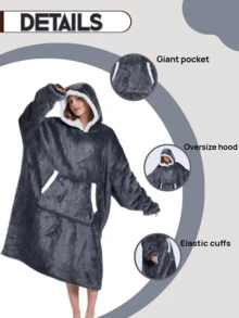 Oversized Long Wearable Blanket Hooded Home Dress - Ultra-Soft Thick Flannel Loungewear, Cozy Pockets, Machine Washable | Perfect Valentine's Day & Winter Gift For TV Time (Gray) - 灰色 - 查看 5