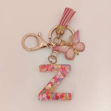 1pc New Pink Sequin 26 Letter Epoxy Butterfly Tassel Metal Keychain Wholesale Bag Charm Jewelry Gift - Pink - View 18