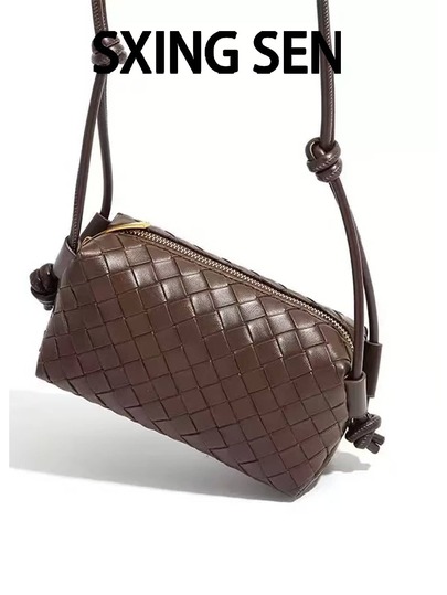 New Embossed Woven Camera Bag, Fashion Versatile Shoulder Bag, Unique Lightweight Crossbody Bag, Embossed Woven Square Bag With Knotted Strap, Large Capacity Camera Crossbody Bag