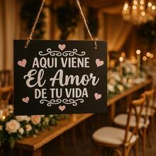 Letrero de boda Recuerdos Bienvenidos 30x28cm Tablón De Madera - Negro - Ver 4