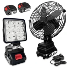 Ventilador industrial con batería de litio,recargable de 8 pulgadas con 2 baterías de Li-Ion y luces de trabajo para exteriores, 16 colores LED, color negro,La actividad al aire libre, camping, pesca se puede utilizar - Negro - Ver 9
