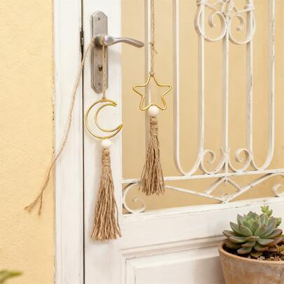 2件套波西米亚极简主义星星/月亮吊坠，月亮星星挂饰套装，房间装饰，墙面装饰，礼品，适用于客厅家居装饰、卧室装饰、家居装饰、房间装饰