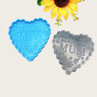 心形杯垫树脂液体模具，母亲节礼物，MUM 心形环氧树脂镜面硅胶模具，桌面装饰，心形垫水晶环氧树脂模具