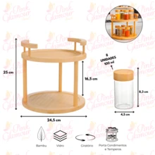 Rotating Bamboo Spice Rack With 8 Glass Jars - 竹子 - 查看 3