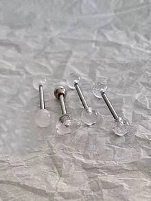 10pcs Invisible Clear Ball Heart Tongue Rings, Suitable For Students To Wear Discreetly For Daily Use - White - View 6