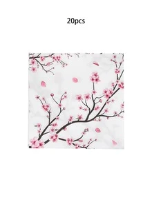 10pcs/20pcs/50pcs/80pcs Set Cherry Blossom Party Supplies, Including Plates, Cups, Napkins, Spring Floral Tabletop Decor, Suitable For Birthday, Bridal Shower - Multicolor - View 6