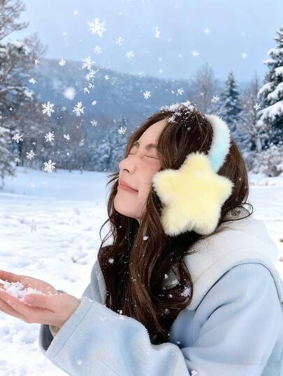 1个黄蓝撞色耳罩，保暖毛绒可爱星空耳罩，女士款，户外骑行耳罩，情侣/朋友冬季新年礼物