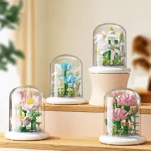 Set de bloques de construcción con flores, rompecabezas de flor de loto DIY inteligente para niños, regalo ideal para el Día de la Madre, set de ensamblaje de flores y hierbas eternas, regalo de cumpleaños y Año Nuevo. Decoración de habitación. Juguete de rompecabezas de invierno - Multicolor - Ver 2