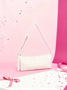 1pc Embossed Woven Handbag, Underarm Bag, Crescent Bag, Soft & Delicate One Shoulder Bag - Shoulder Bag - View 2