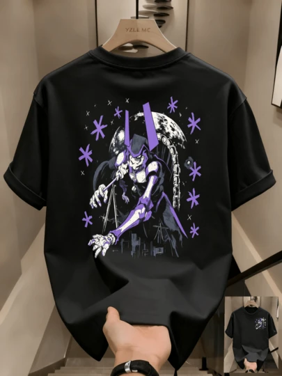 Camiseta lavable aáquina para hombres, camiseta de algodón puro impresa de manga corta, textura de algodón puro, ajuste slim, atuendo elegante