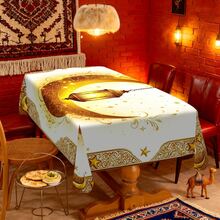 1/20pcs Tablecloth, Islamic Festival Decor, Golden Crescent Lantern Pattern, Polyester Material, Suitable For Home Kitchen, Outdoor Garden Party, Restaurant Decoration And Other Home Decor - Multicolor - View 13