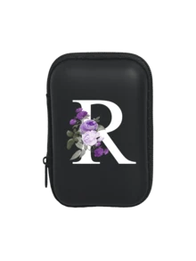 A-Z Purple Flower Letter Portable Mini Storage Bag, Shockproof Digital Pouch, Phone Charger Cable Organizer, Zipper Wallet Style Storage Bag, Electronics Accessories Organizer, Suitable For Earphones, Jewelry, Coins, Business, Travel, Office, Great For Christmas, Ramadan, New Year, Birthday, Valentine's Day Gifts - Multicolor - View 14