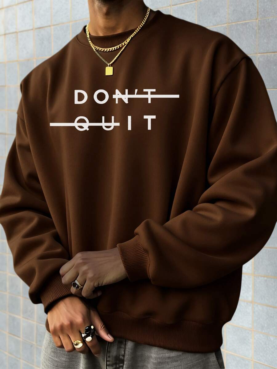 Sudadera casual y versátil con cuello redondo y estampado para hombres de K-GLORY - Marrón - Ver 1