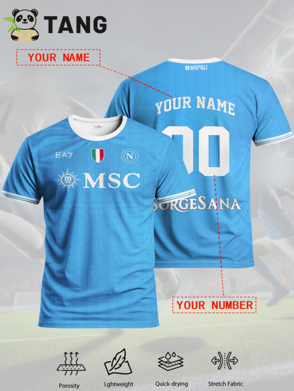 Custom Napoli Style Men's Football Jersey, Personalized With Name & Number, Comfortable Round Neck Sports Sweatshirt, Suitable For Football Training, Casual Wear, And Gift,Graphic Print