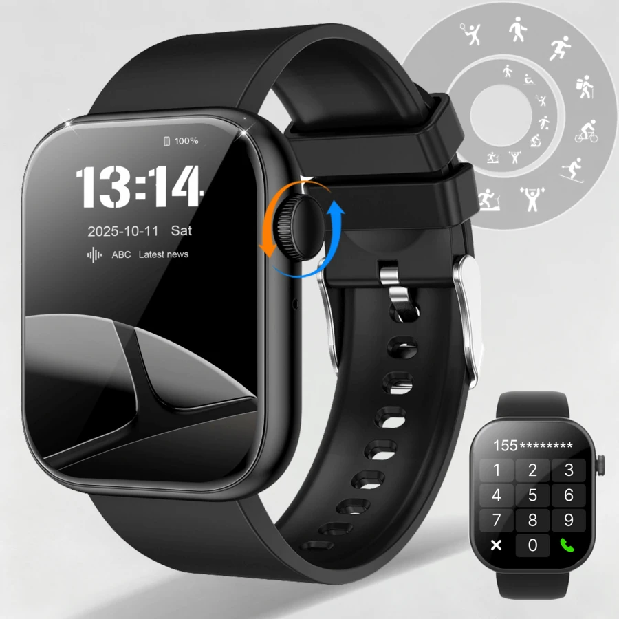 1 buc ceas inteligent sport la modă, apel wireless, memento apel, informații prompte, ceas bărbătesc, prognoză meteo, tracker sportiv, moduri multiple de exerciții, redare muzică, contor de pași și calorii, cameră de la distanță, încărcare USB, ecran TFT de 2,01 inci - 240P, compatibil cu Android și iOS