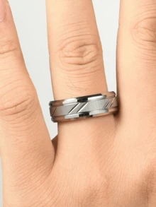 1 pieza Anillo de pareja de acero inoxidable plateado de moda para joyas de boda de amantes, accesorios clásicos con diseño de onda, regalo para cumpleaños/aniversario/fiestas - anillos de damas - Ver 5