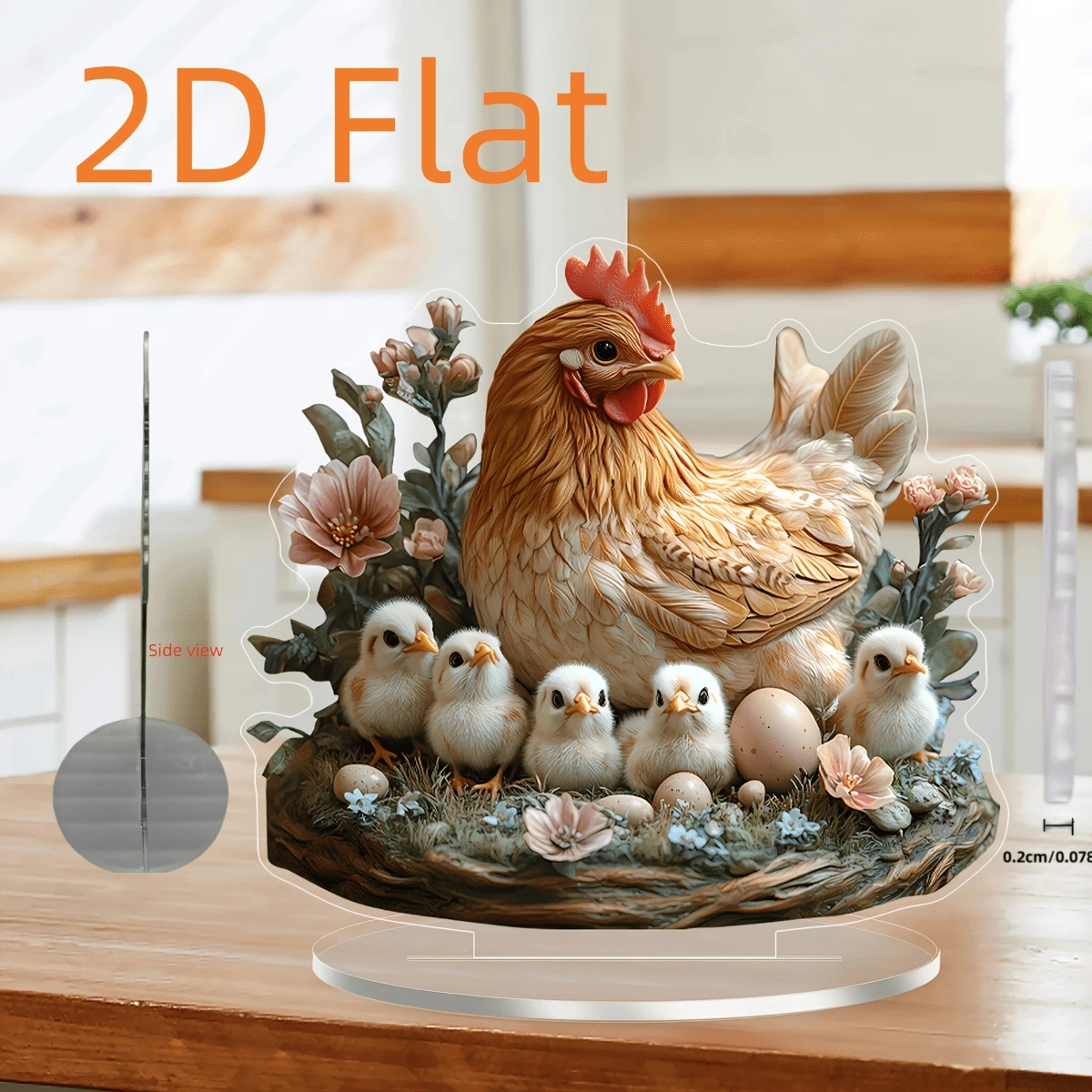 1 Piece, 2D Flat, Bohemian Style, Acrylic Farm Hen And Chick Statues, Animal Theme, Suitable For Home, Office, Bedroom, Multi-Functional Desktop Art Decoration, Christmas Decoration, Thanksgiving Decoration