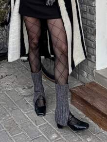 1 Pair Black Diamond Plaid Women's Stockings, Thin Black Silk Pantyhose, Elegant Leg Lines, JK Plaid Stripes, Geometric Patterns, Niche, Pure, Sexy Tight Stockings - Multicolor - View 6