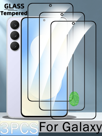 3pcs Full Screen Coverage High Definition Tempered Glass Screen Protector Compatible With Samsung Galaxy, Responsive For Ultrasonic Fingerprint Unlock, High Aluminum Glass Anti-Fall Anti-Fingerprint Anti-Explosion HD Film, Precise Fit Easy Installation, 1.5CM Anti-Shattering Protection Hard Packaging Screen Protection Essentials, Applicable To Daily Shield, Office, Home Daily Shield Office Home Phone Screen Protector Phone Accessories Waterproof Shockproof Scratch Resistant