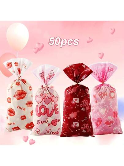 50pcs Lips Design Gift Bags, PP Material Suitable For Wedding, Bride Party, Valentine's Day And General Party