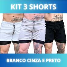 Set Of 3 Men's 2-In-1 DryFit Shorts For Running, Gym, Training, And Running With Cell Phone Pocket - Bộ 3: Trắng, Xám, Đen - Xem 1
