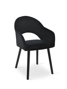 Goeurvant Modern Crescent-Back Upholstered Dining Chairs With Armrests And Solid Wood Legs For Dining Room, Living Room, Study - Set Of 2 / Set Of 4 / Set Of 6 - Black - Black - View 7