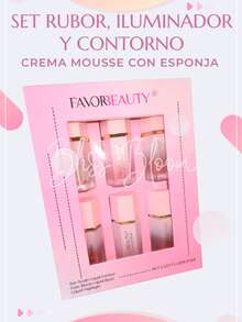Set Rubor Iluminador Y Contorno En Crema Mousse Con Esponja - Set 6 Pzs - Ver 6