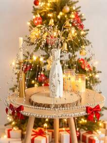 6 件闪亮人造植物，饰以金粉浆果，可作圣诞树装饰品，适用于节日婚礼派对、家居室内装饰，如餐桌、房间、卧室装饰、礼品、花环、藤条 DIY 装饰配件、圣诞树和圣诞植物装饰 - 香檳色 - 查看 1